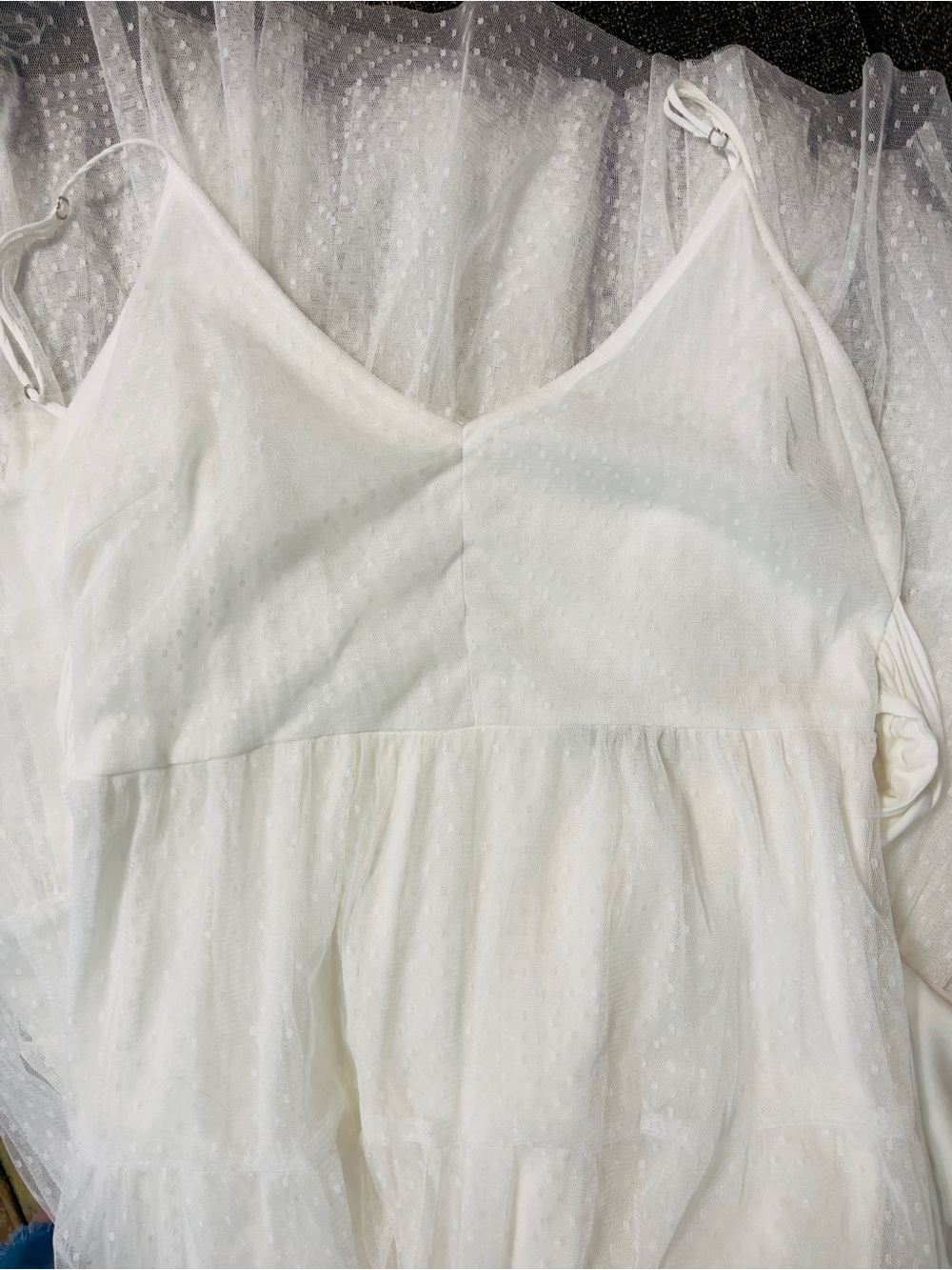 EUC Lulu’s Made to be Magical White Dotted Tie-Back Tiered Midi Dress Medium - Picture 13 of 13